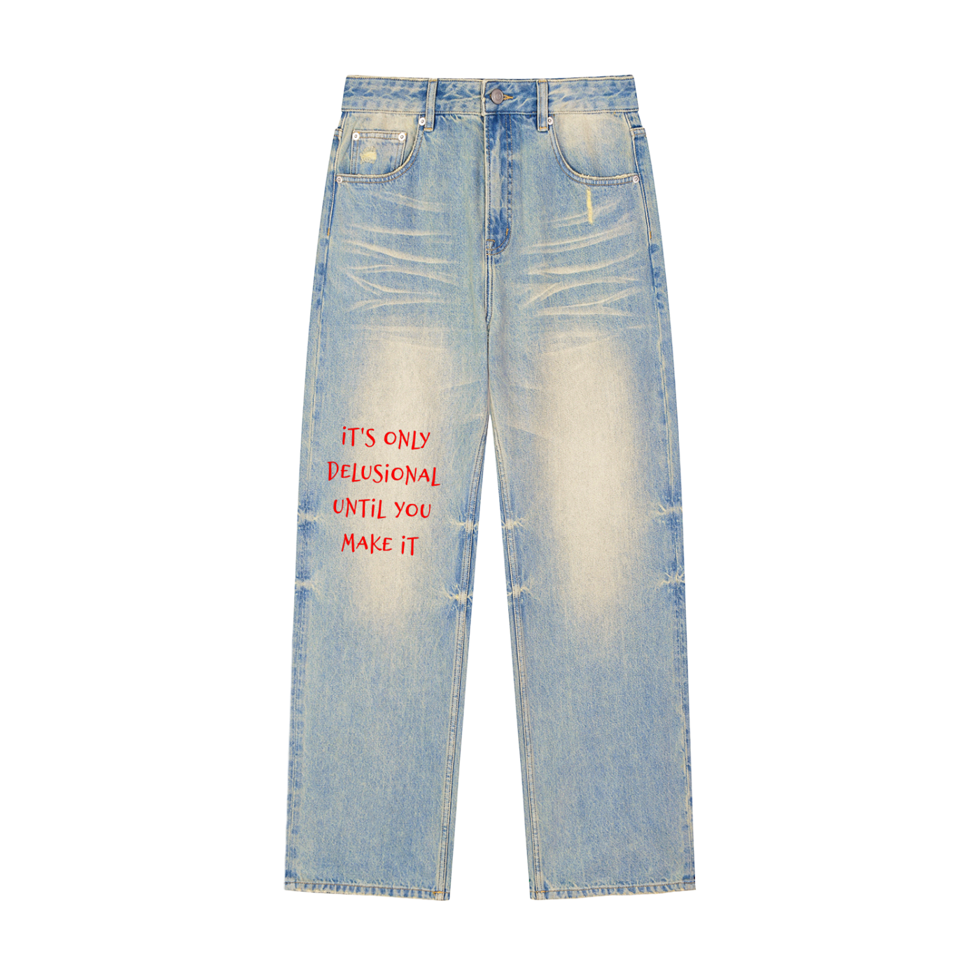 Sun Fade Raw Hem Denim Jeans